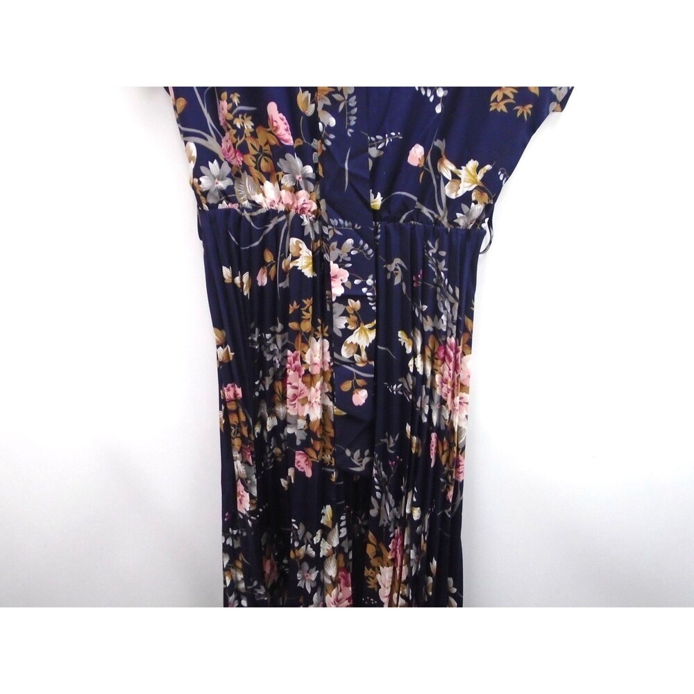 Women's Floral Print A-Line Dress Size S Short Sleeve Navy Blue With Belt - Picture 4 of 9